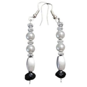 Elegant Silver and Black Beaded Earrings